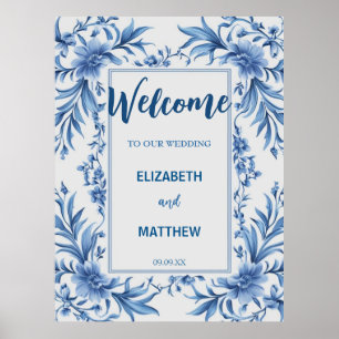 Elegant blue and white Chinoiserie antique Wedding Poster