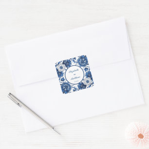 Elegant blue and white Chinoiserie antique Wedding Square Sticker