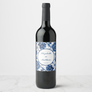 Elegant blue and white Chinoiserie antique Wedding Wine Label