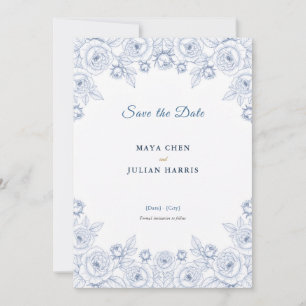 Elegant Blue and White Chinoiserie Floral Wedding Save The Date