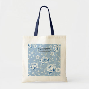 Elegant Blue and White Chinoiserie Motif Tote Bag