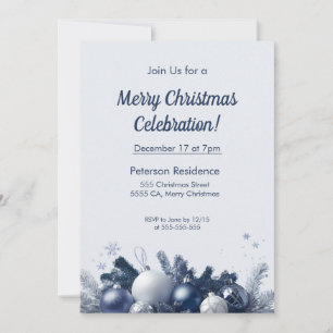 Elegant Blue and White Christmas Invitation