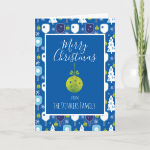 Elegant blue and white Christmas pickleball   Card
