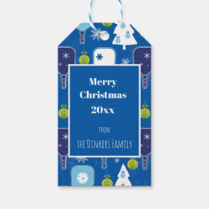 Elegant blue and white Christmas pickleball  Gift Tags