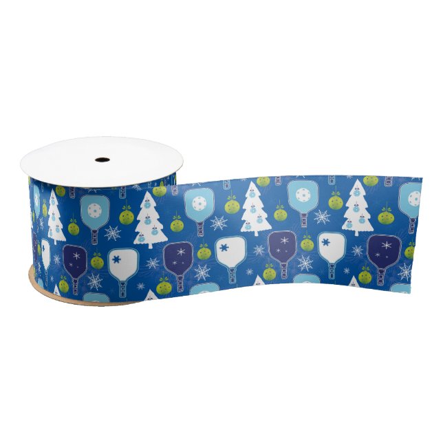 Elegant blue and white Christmas pickleball  Satin Ribbon (Spool)
