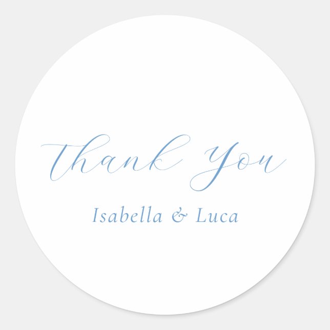 Elegant Blue and White Coastal Chic Wedding Classic Round Sticker (Front)