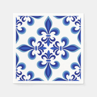 Elegant Blue and White Damask Cocktail Napkins