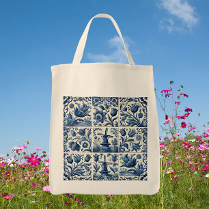 Elegant Blue and White Delft Tile Tote Bag