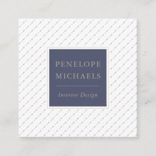 Elegant Blue and White Dots and Dashes Square Business Card