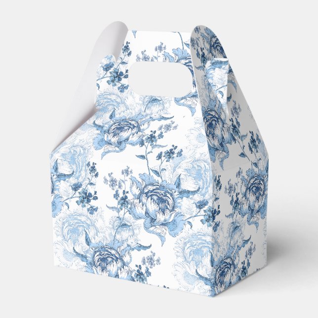 Elegant Blue and White Engraved Peonies Favour Box (Front Side)