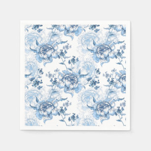 Elegant Blue and White Engraved Peonies Napkin