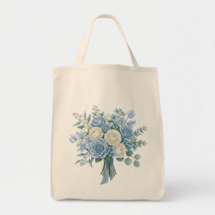 Elegant Blue and White Floral Bouquet Watercolor B Tote Bag
