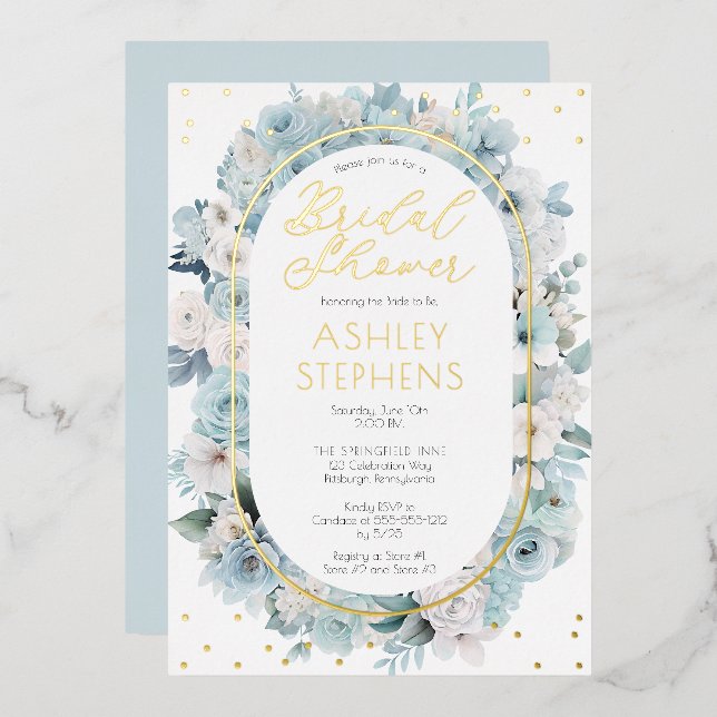 Elegant Blue and White Floral Bridal Shower  (Front/Back)