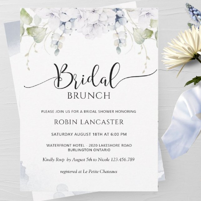 Elegant Blue and White Floral Bridal Shower Invitation (Creator Uploaded)