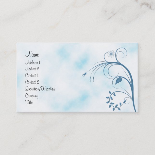 Elegant blue and white floral design business card (Front)