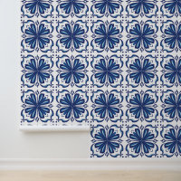 Elegant Blue and White Floral Mediterranean Tile