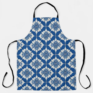 Elegant Blue and White Floral Pattern Apron