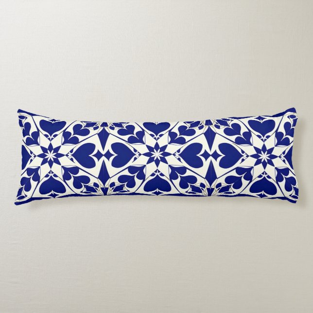 Elegant Blue and White Floral Pattern Body Cushion (Front)