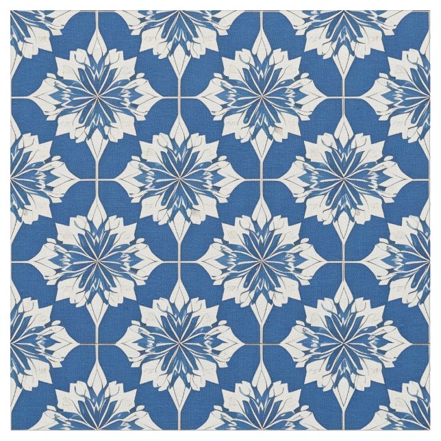 Elegant Blue and White Floral Pattern Fabric (Close Up)