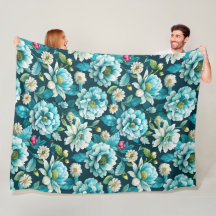 Elegant Blue and White Floral Pattern Fleece Blank