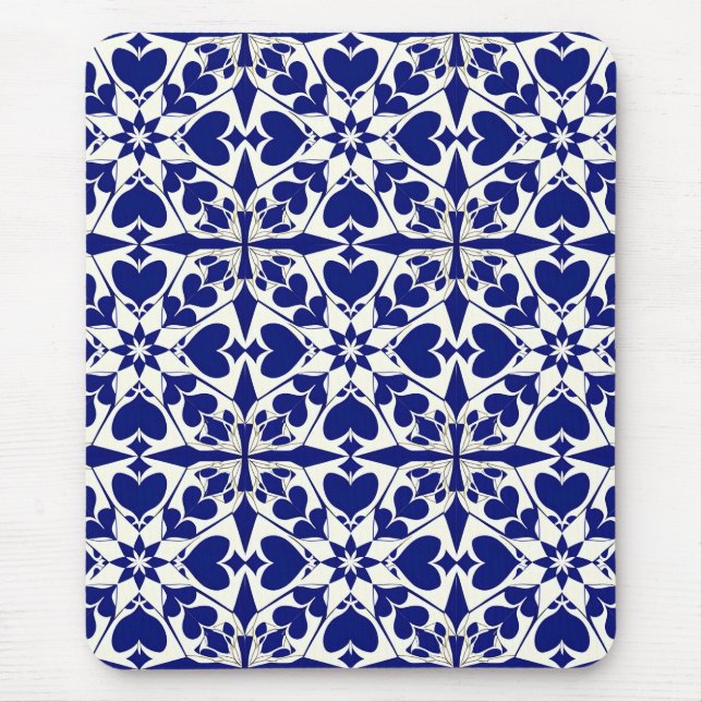 Elegant Blue and White Floral Pattern Mouse Pad (Front)