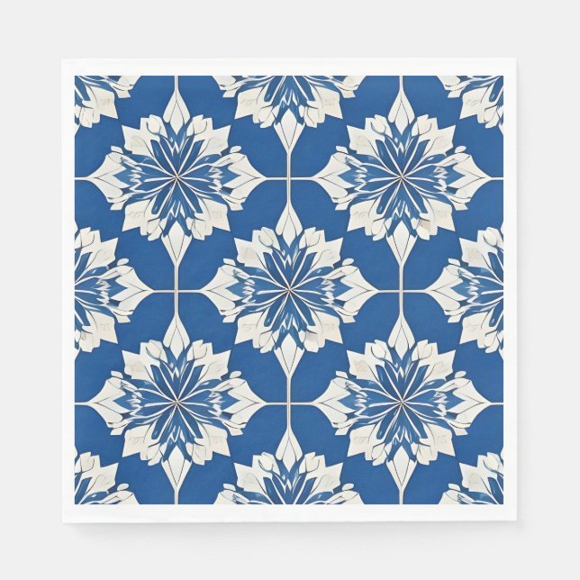 Elegant Blue and White Floral Pattern Napkin (Front)