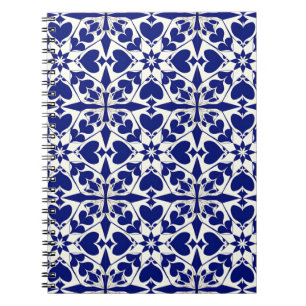 Elegant Blue and White Floral Pattern Notebook
