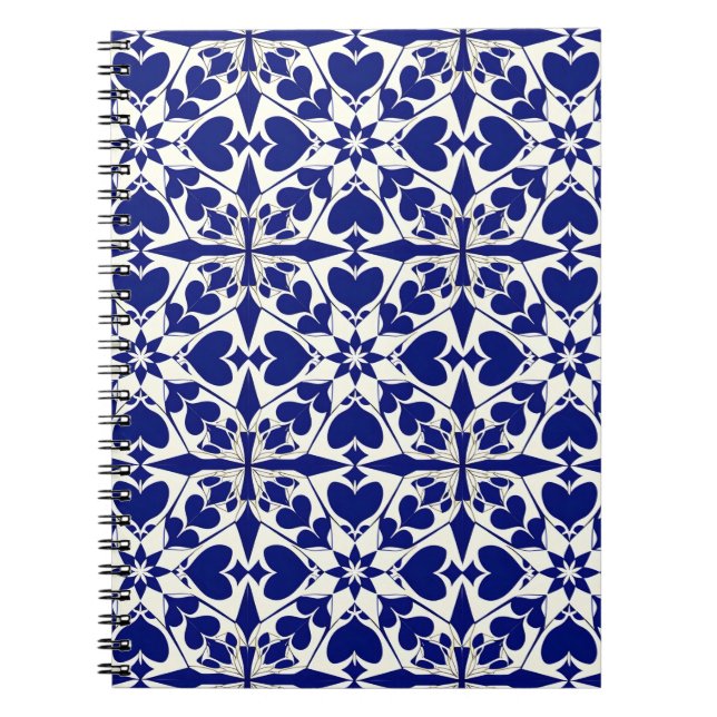 Elegant Blue and White Floral Pattern Notebook (Front)