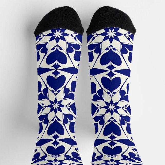 Elegant Blue and White Floral Pattern Socks (Top)