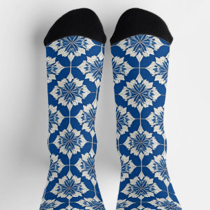 Elegant Blue and White Floral Pattern Socks