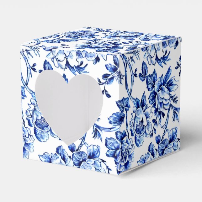 Elegant Blue and White Floral Toile Favour Box (Front Side)