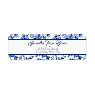Elegant Blue and White Floral Toile Return Address