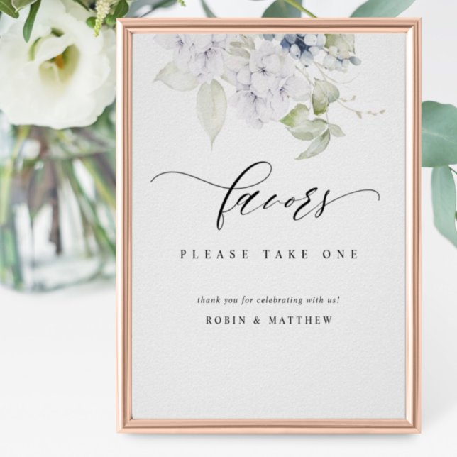 Elegant Blue and White Floral Wedding Favour Sign (Creator Uploaded)