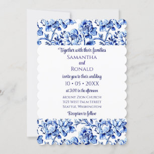 Elegant Blue and White Floral Wedding Invitation