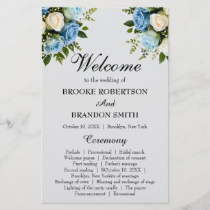 Elegant Blue and White Floral Wedding Program