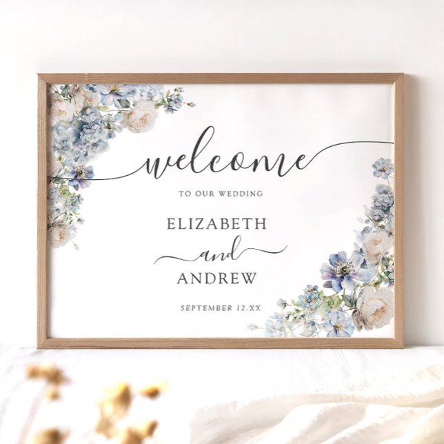  Elegant Blue and White Floral Welcome Wedding Poster (Creator Uploaded)