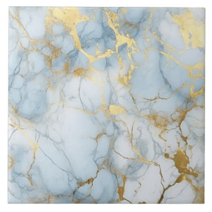 Elegant Blue And White Gold Marble Pattern Tile