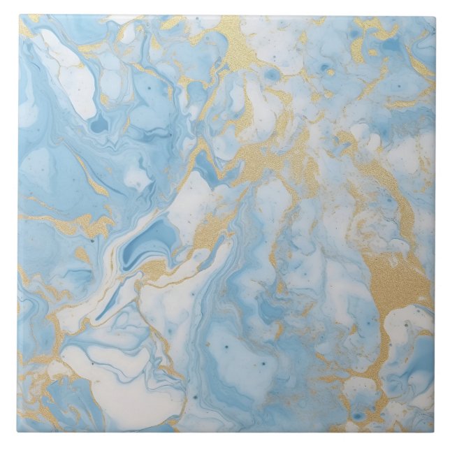 Elegant Blue And White Gold Marble Pattern  Tile (Front)