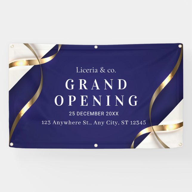 Elegant Blue and White Grand Opening Celebration Banner (Horizontal)