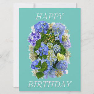 ELEGANT BLUE AND WHITE  HYDRANGEA HAPPY BIRTHDAY 
