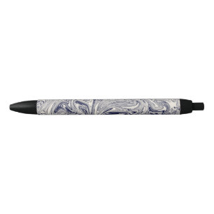 Elegant Blue and White Marble Swirl Black Ink Pen