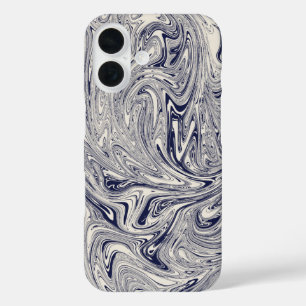 Elegant Blue and White Marble Swirl iPhone 16 Case