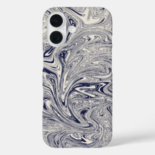 Elegant Blue and White Marble Swirl iPhone 16 Case