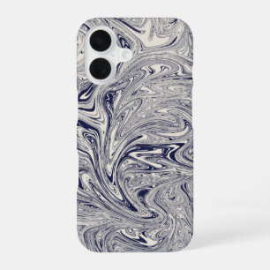 Elegant Blue and White Marble Swirl iPhone 16 Case