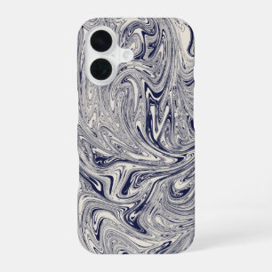 Elegant Blue and White Marble Swirl iPhone 16 Case