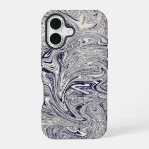 Elegant Blue and White Marble Swirl iPhone 16 Case
