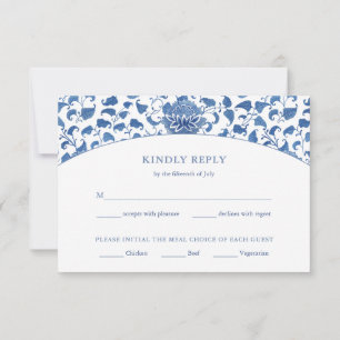Elegant Blue And White Meal Options Wedding RSVP Card