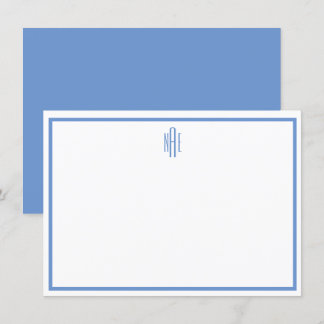 Elegant Blue and White Monogrammed Flat Note Card