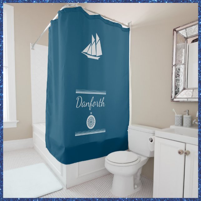 Elegant Blue and White Nautical Shower Curtain (Creator Uploaded)