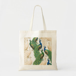Elegant Blue and White Peacock Pattern Tote Bag
